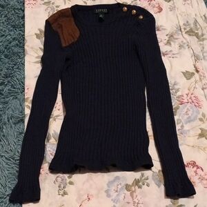 Ralph Lauren Women's Navy Sweater with Brown Accent
